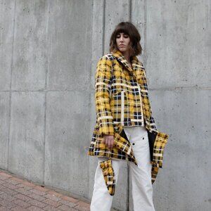 House of Sunny Yellow Plaid Quilted Puffer Jacket
